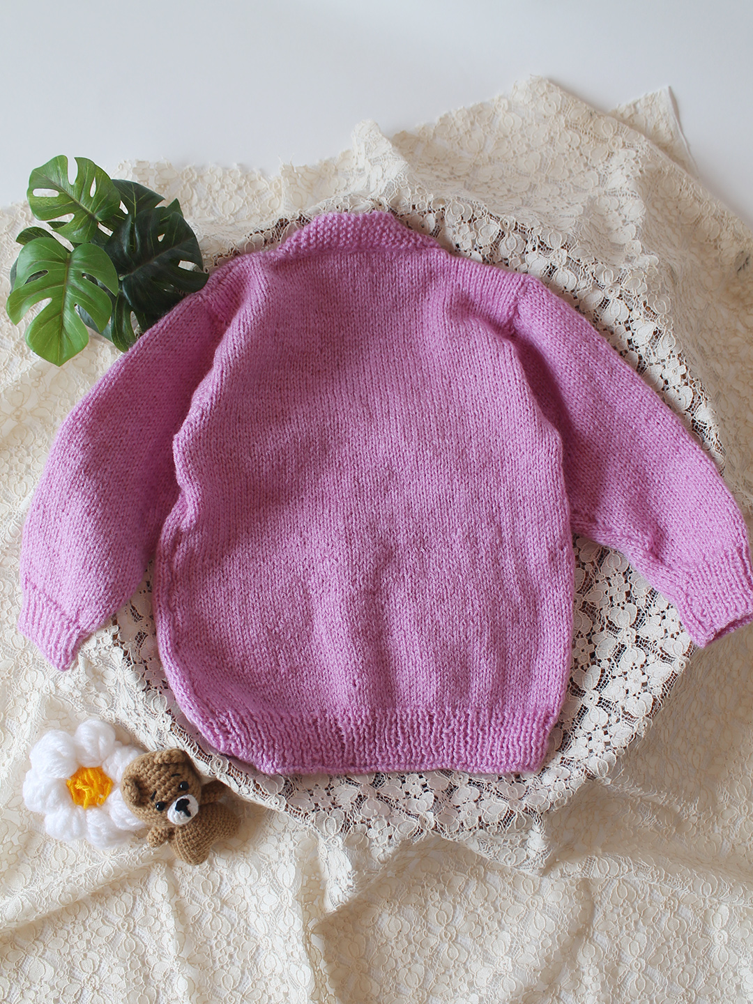 Woonie Handknitted Floral Applique Sweater - Purple