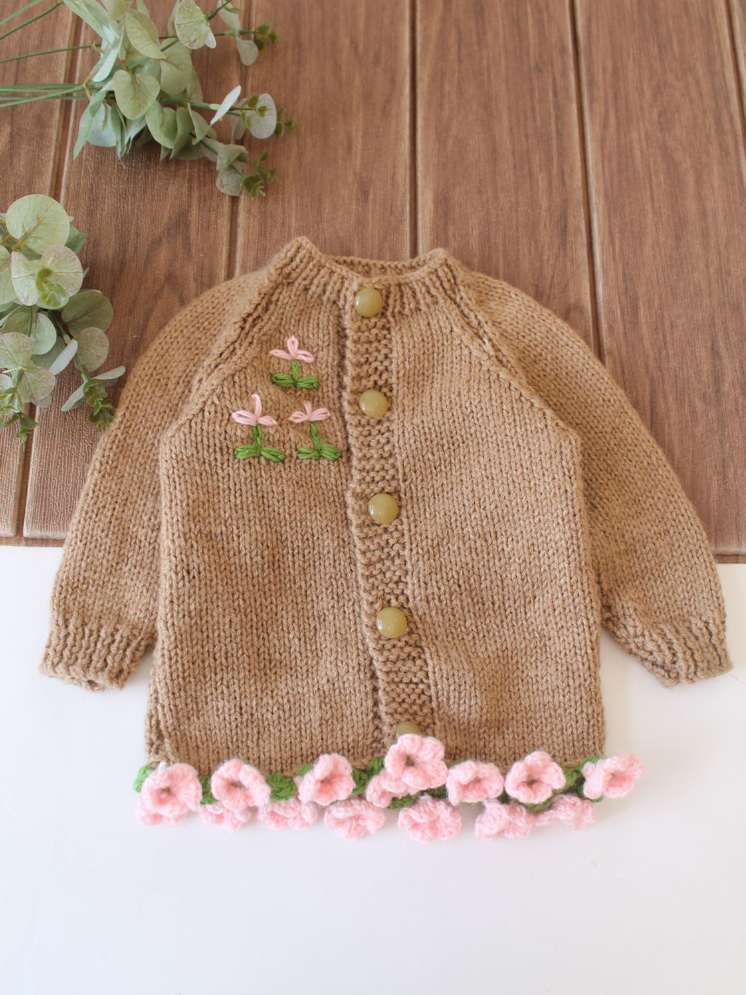 Woonie Handknitted Floral Embroidered Sweater - Beige