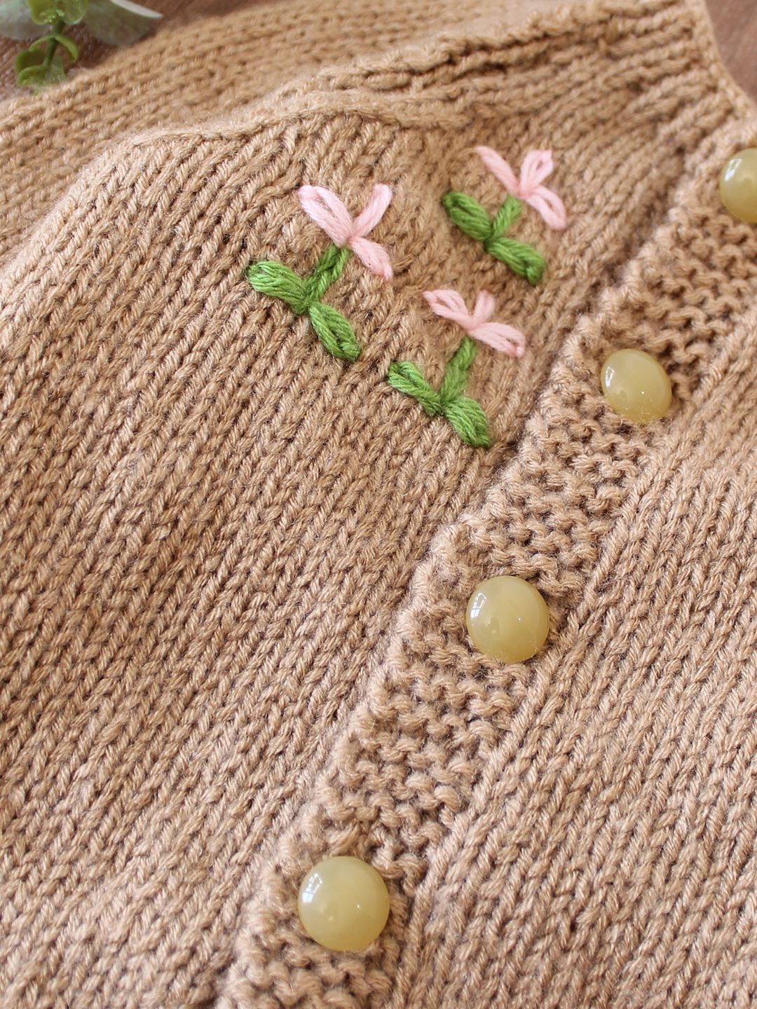 Woonie Handknitted Floral Embroidered Sweater - Beige