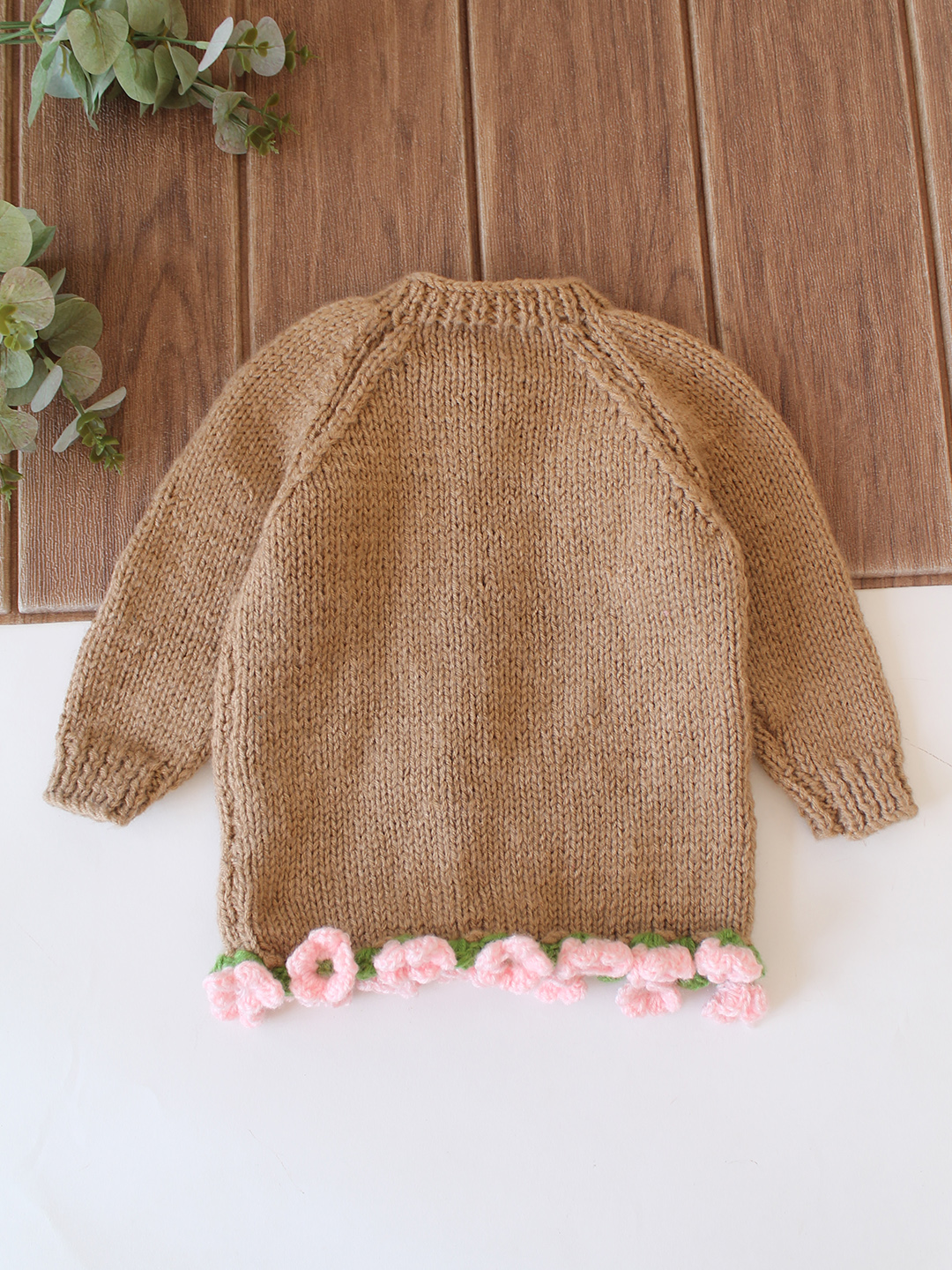 Woonie Handknitted Floral Embroidered Sweater - Beige