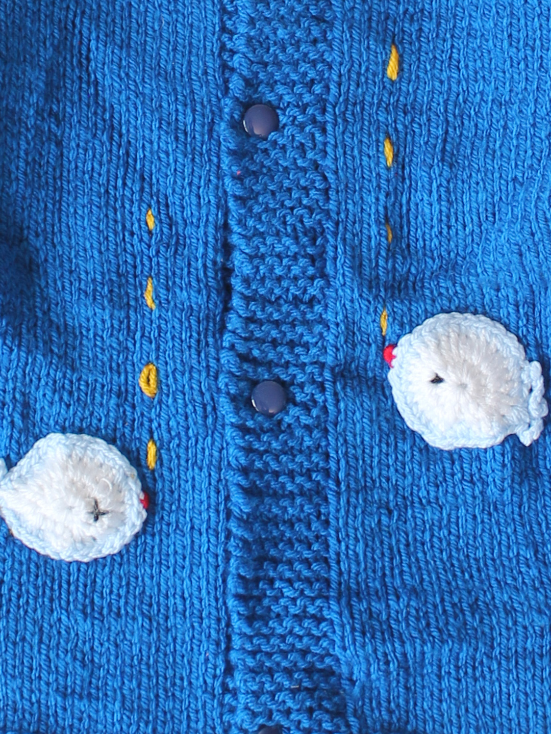 Woonie Handknitted Fish Applique Sweater with Cap & Socks - Blue