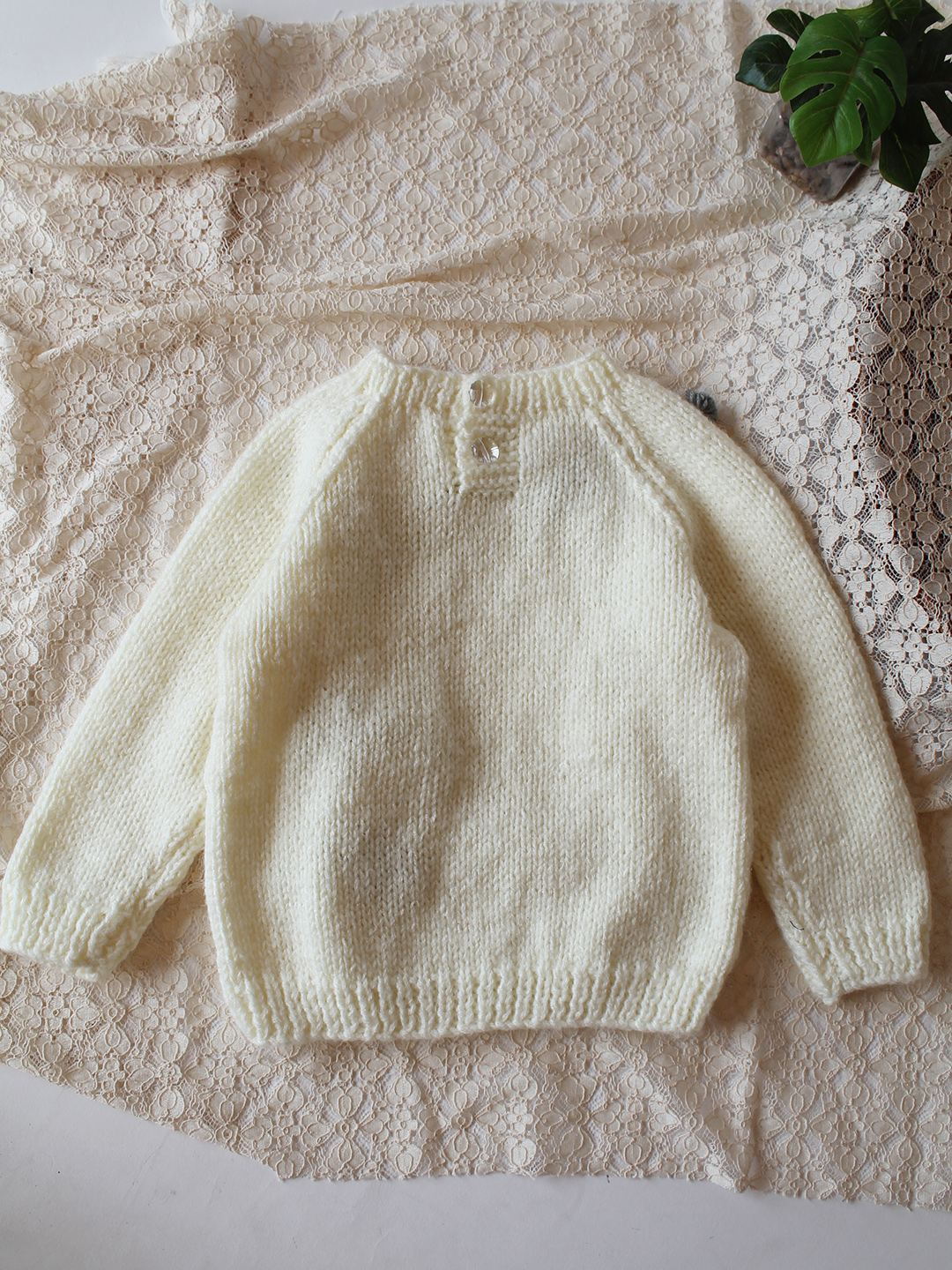 Woonie Handknitted Butterfly Embroidered Pullover - Cream