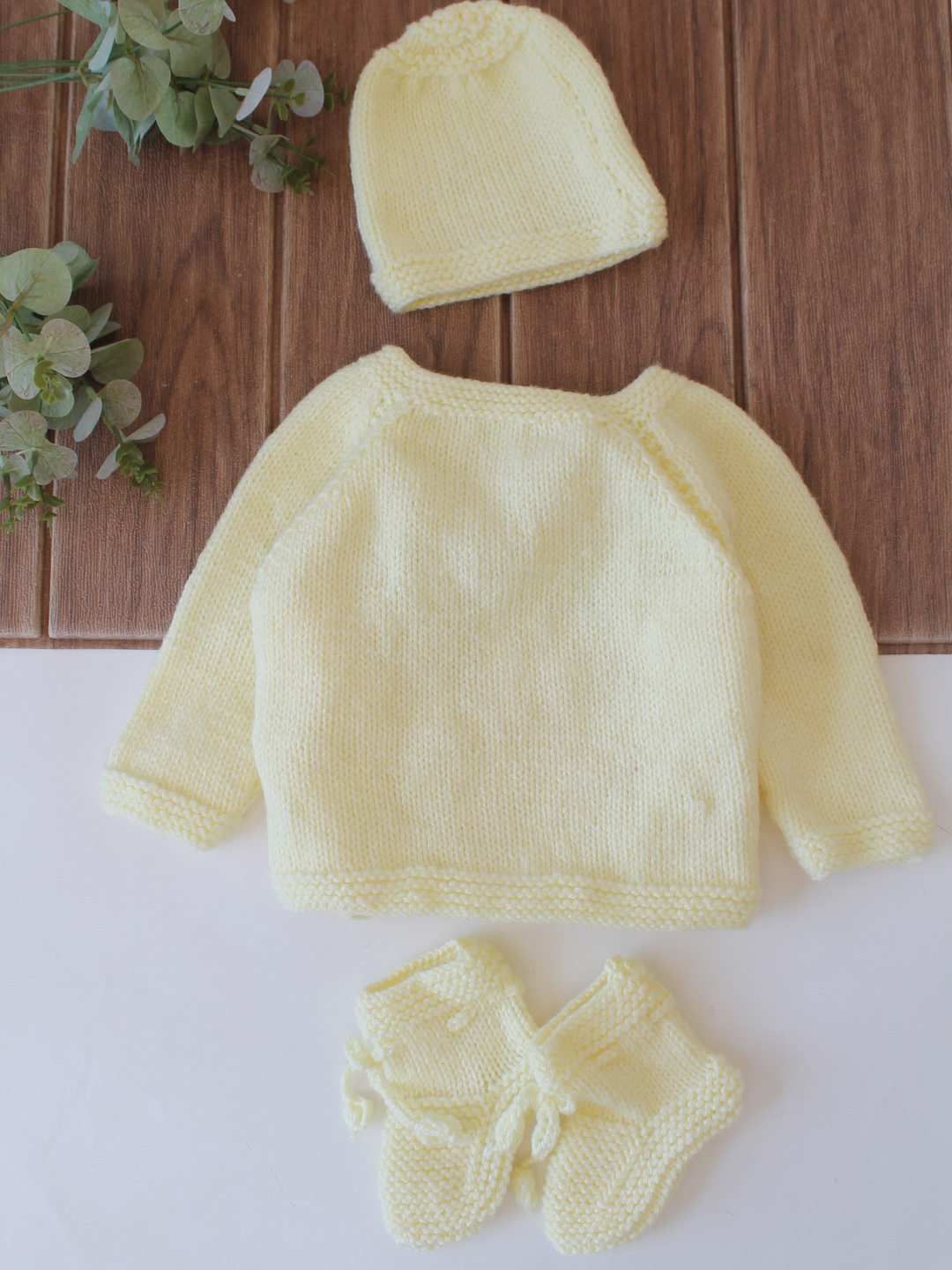 Woonie Handknitted Cable Knit Sweater with Cap & Socks - Cream