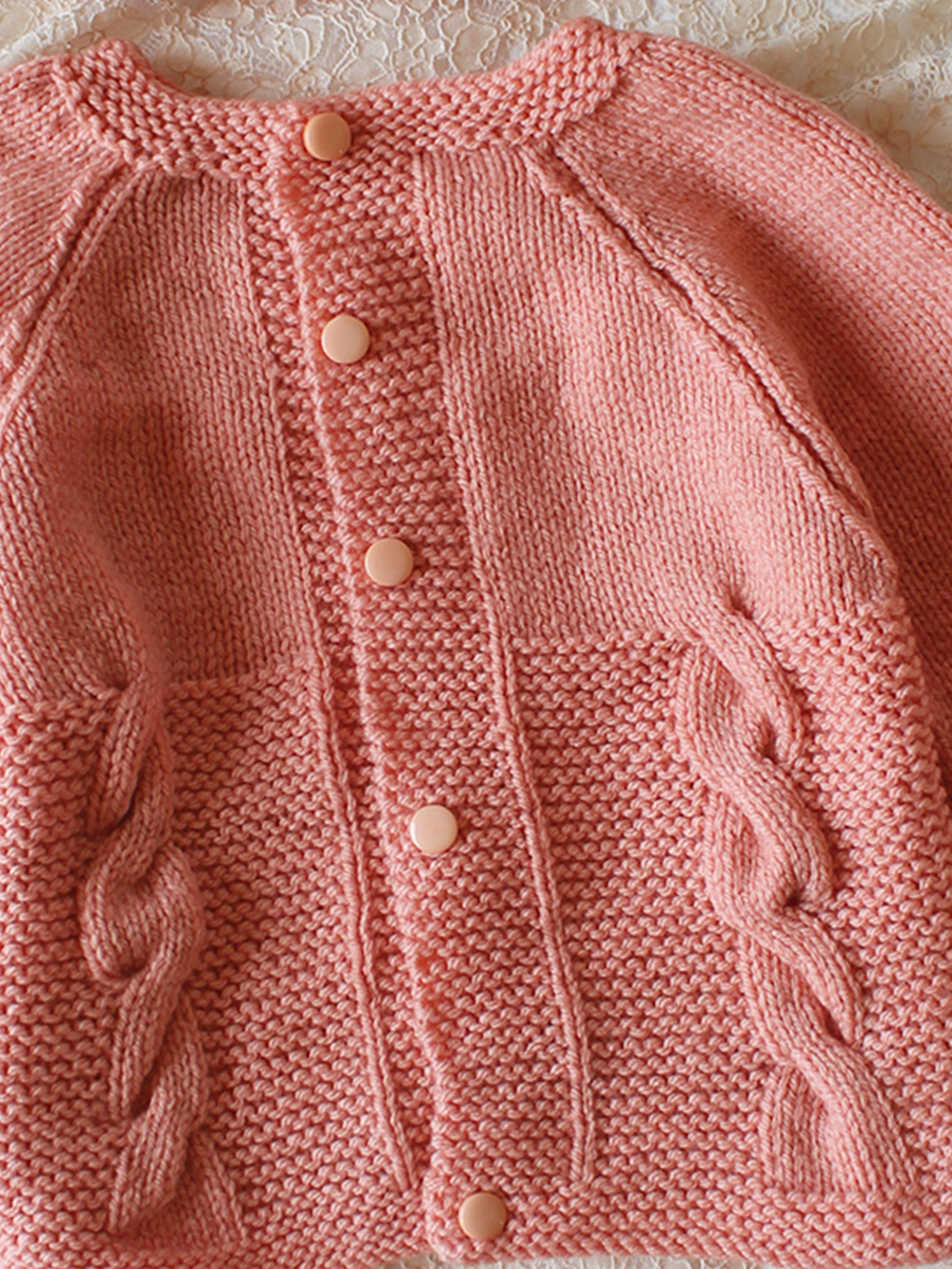 Woonie Handknitted Cable Knit Sweater with Cap & Socks - Peach