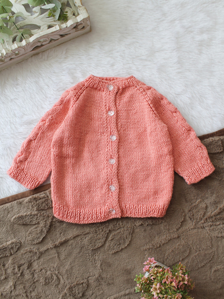 Image of Woonie Handknitted Full Sleeves Cable Knit Cardigan - Peach