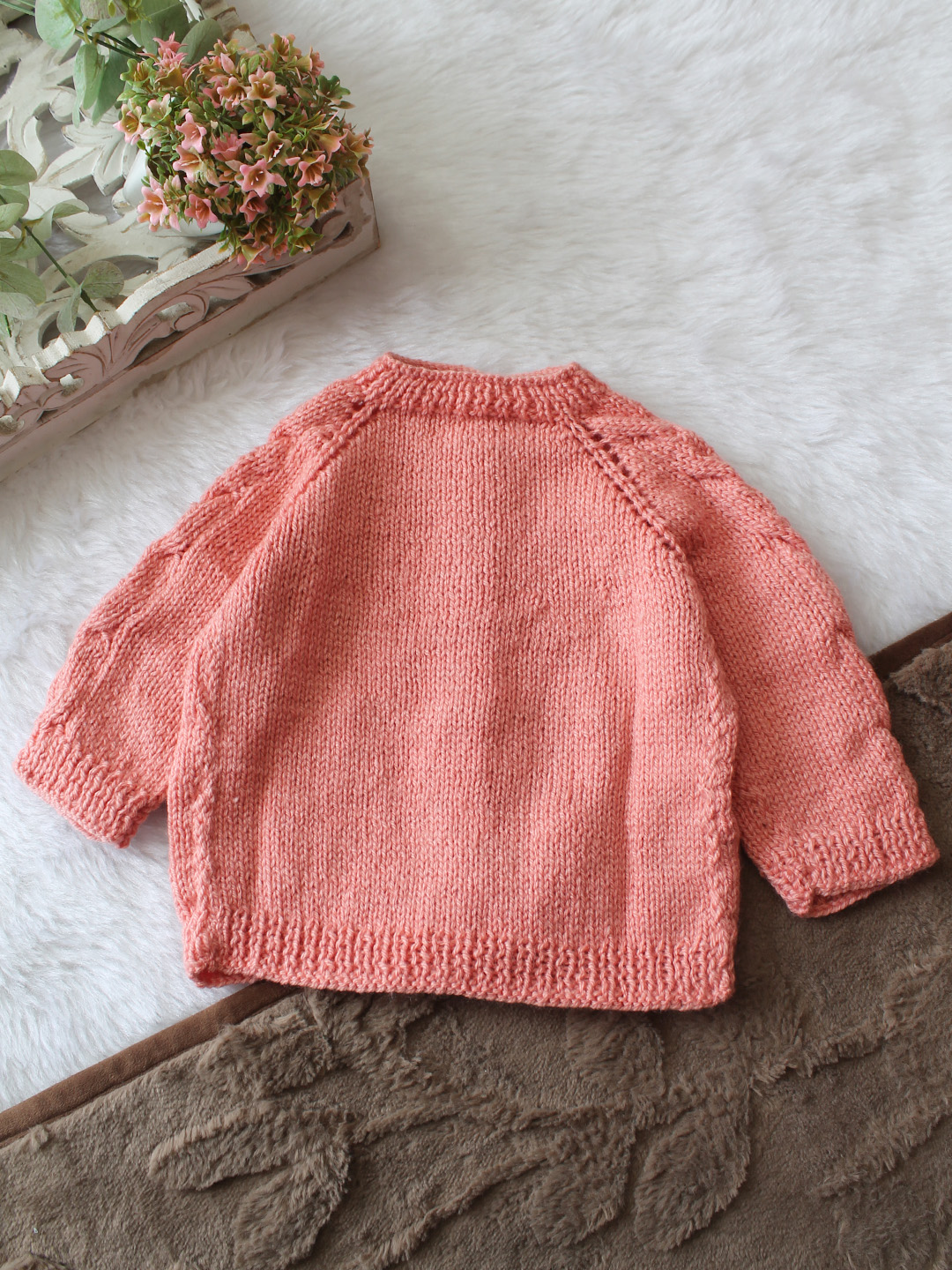 Woonie Handknitted Full Sleeves Cable Knit Cardigan - Peach