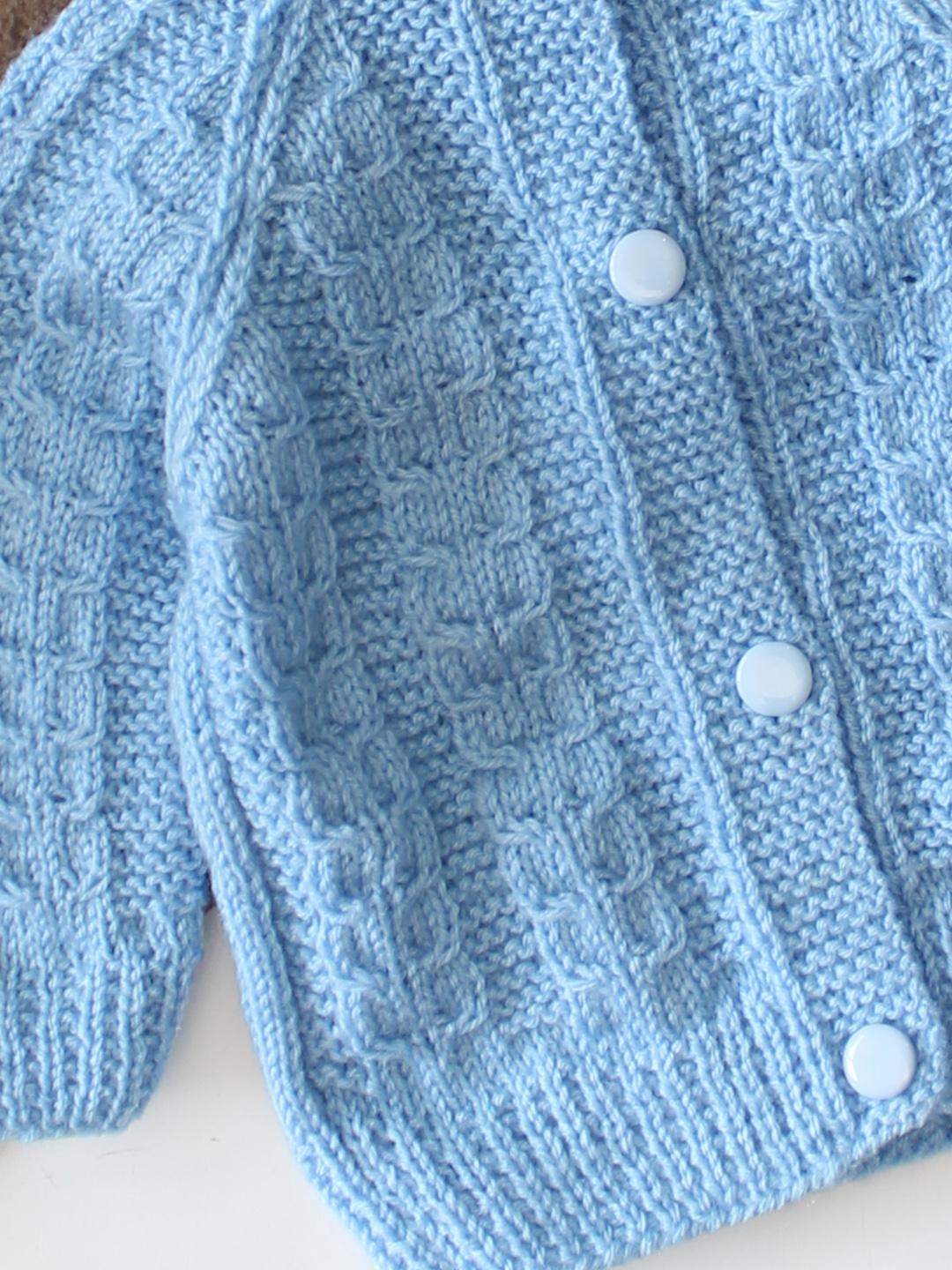 Woonie Handknitted Full Sleeves Cable Knit Cardigan with Cap & Socks - Sky Blue
