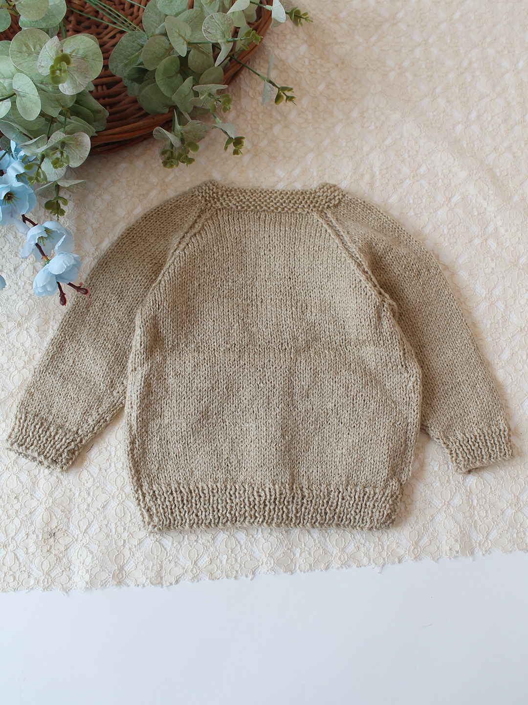 Woonie Handknitted Mushroom Applique Sweater - Beige