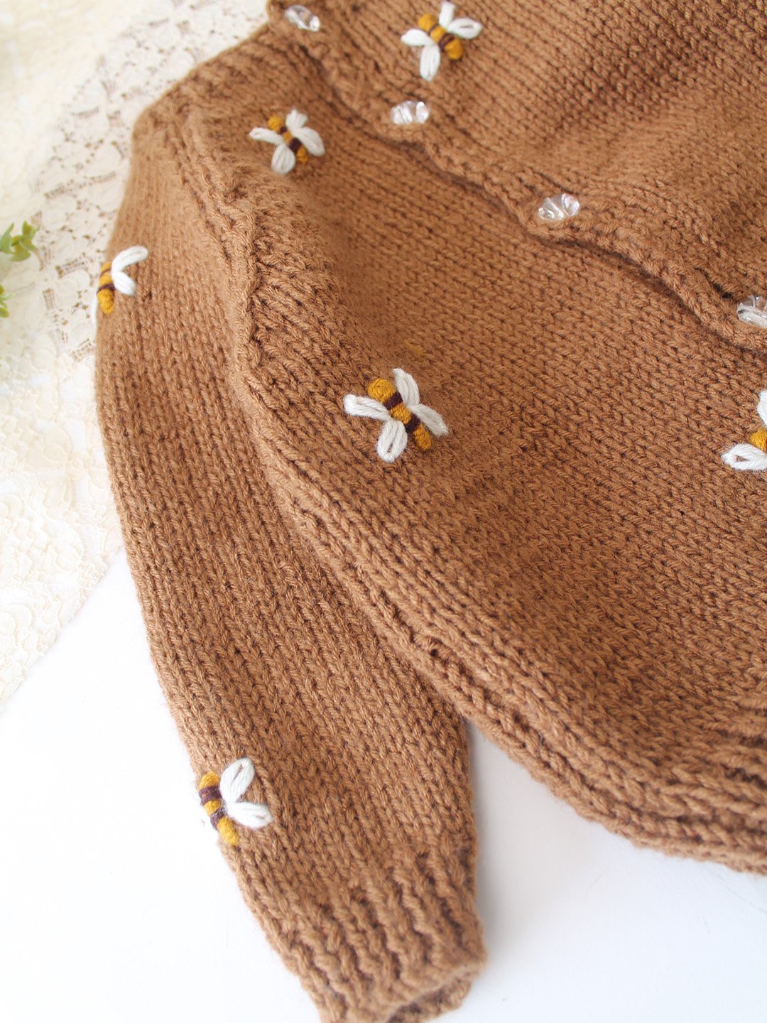 Woonie Handknitted Bee Embroidered Sweater - Brown