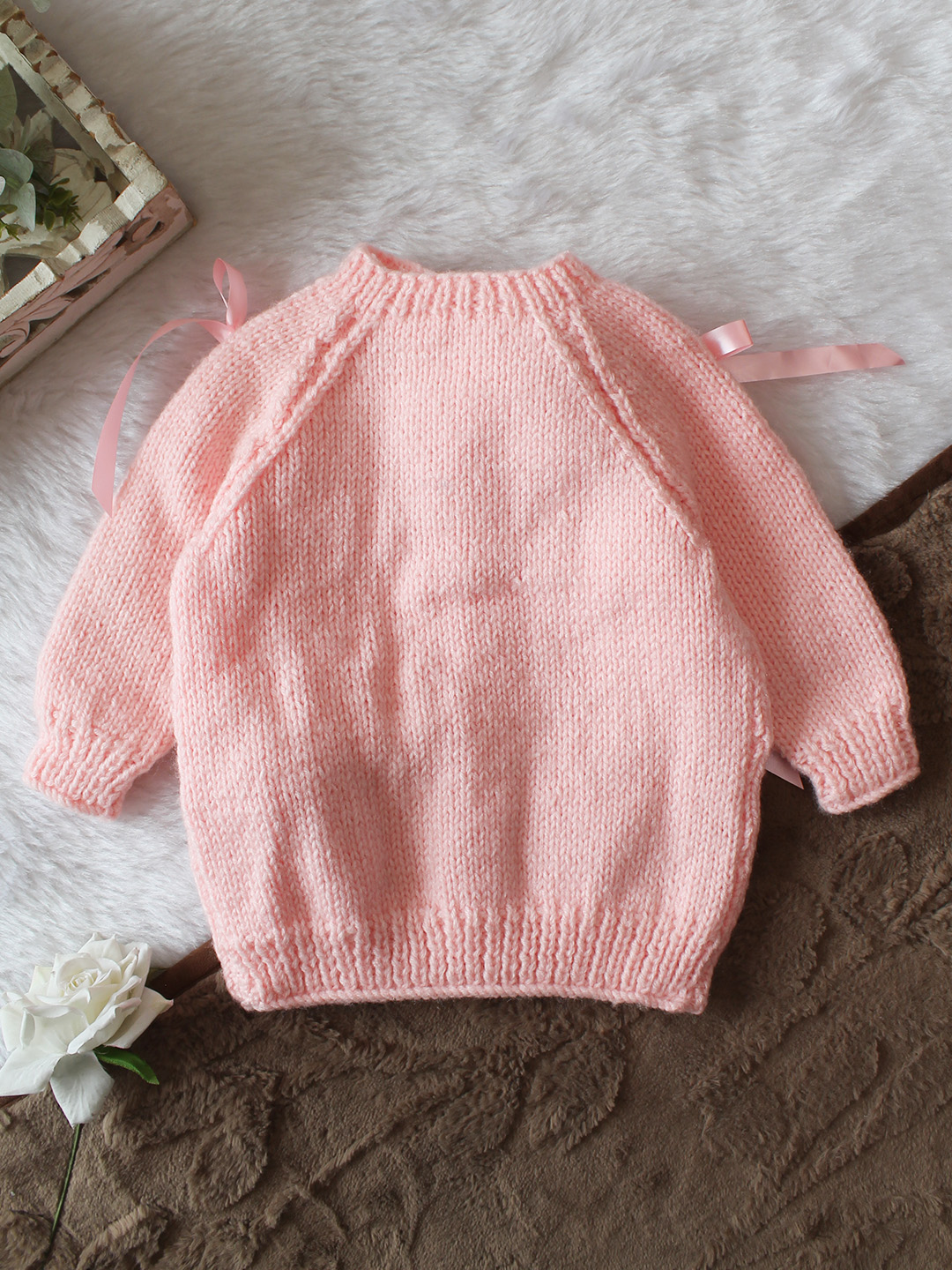 Woonie Handknitted Full Sleeves 3D Teddy Applique Detailed Cardigan - Pink