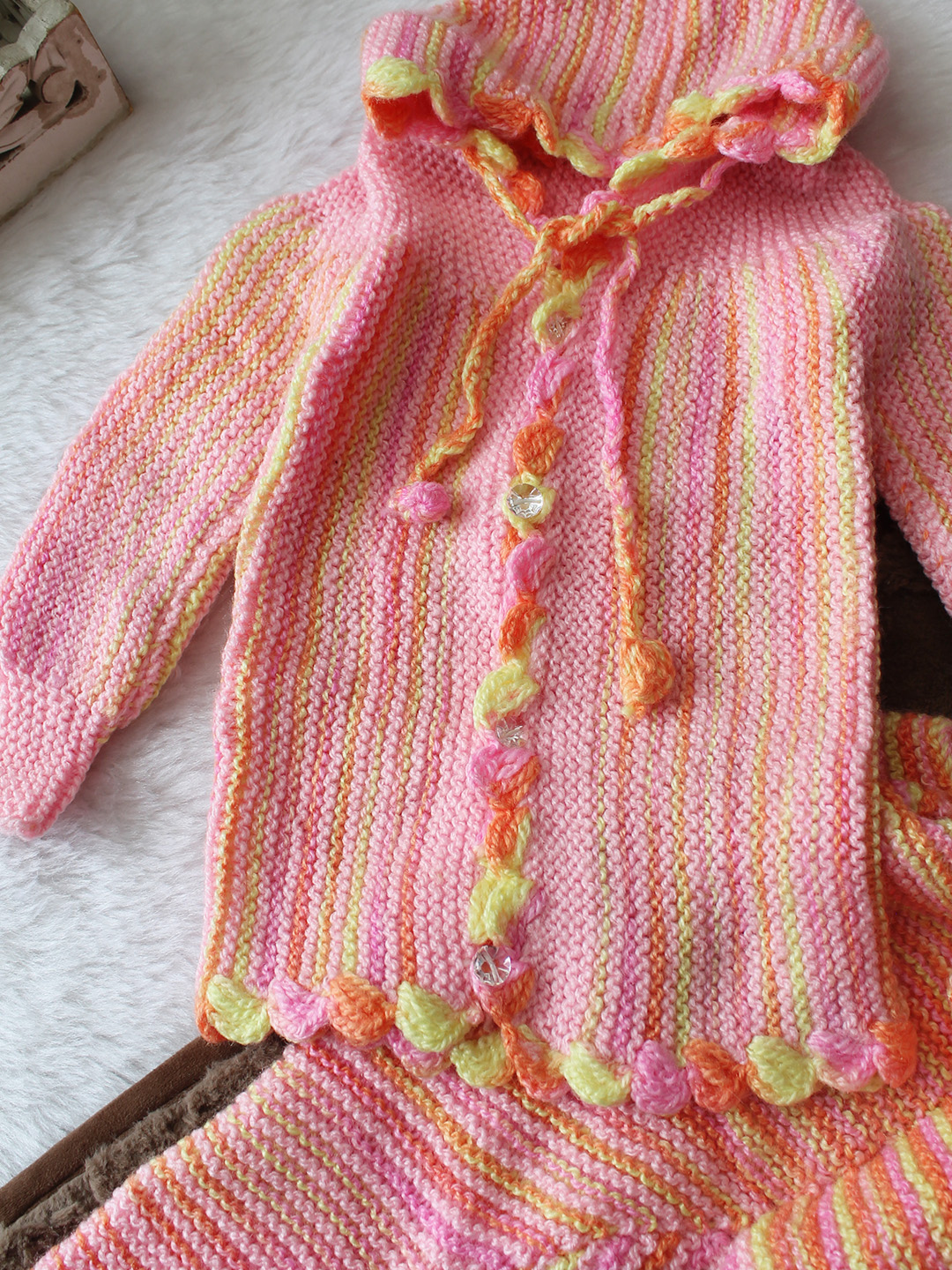 Woonie Knitted Hooded Sweater with Pant Set - Multicolor