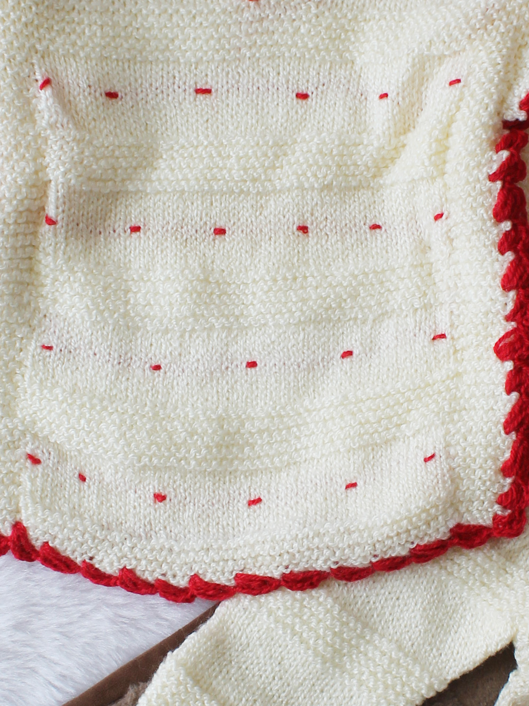 Woonie Knitted Embroidered Sweater with Pant Set - Cream