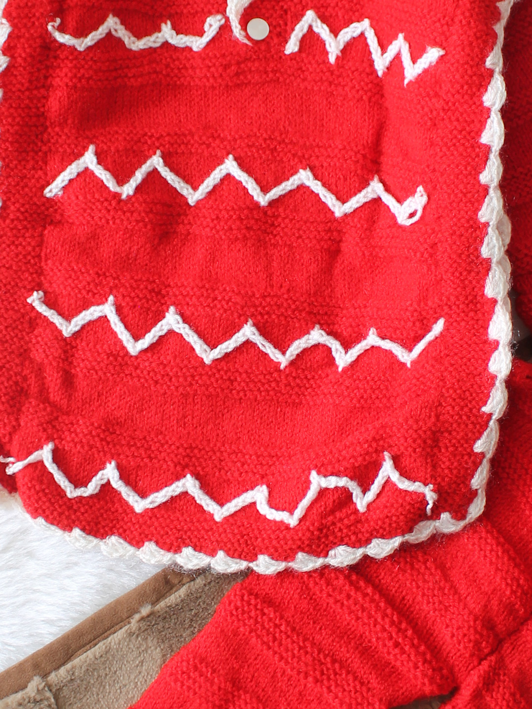 Woonie Knitted Zigzag Embroidered Sweater with Pant Set - Red