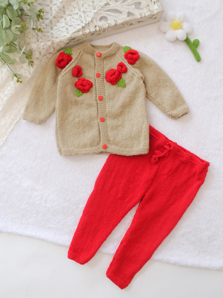 Image of Cozy Cub Hand Knitted Woolen Sweater &amp; Bottom Set