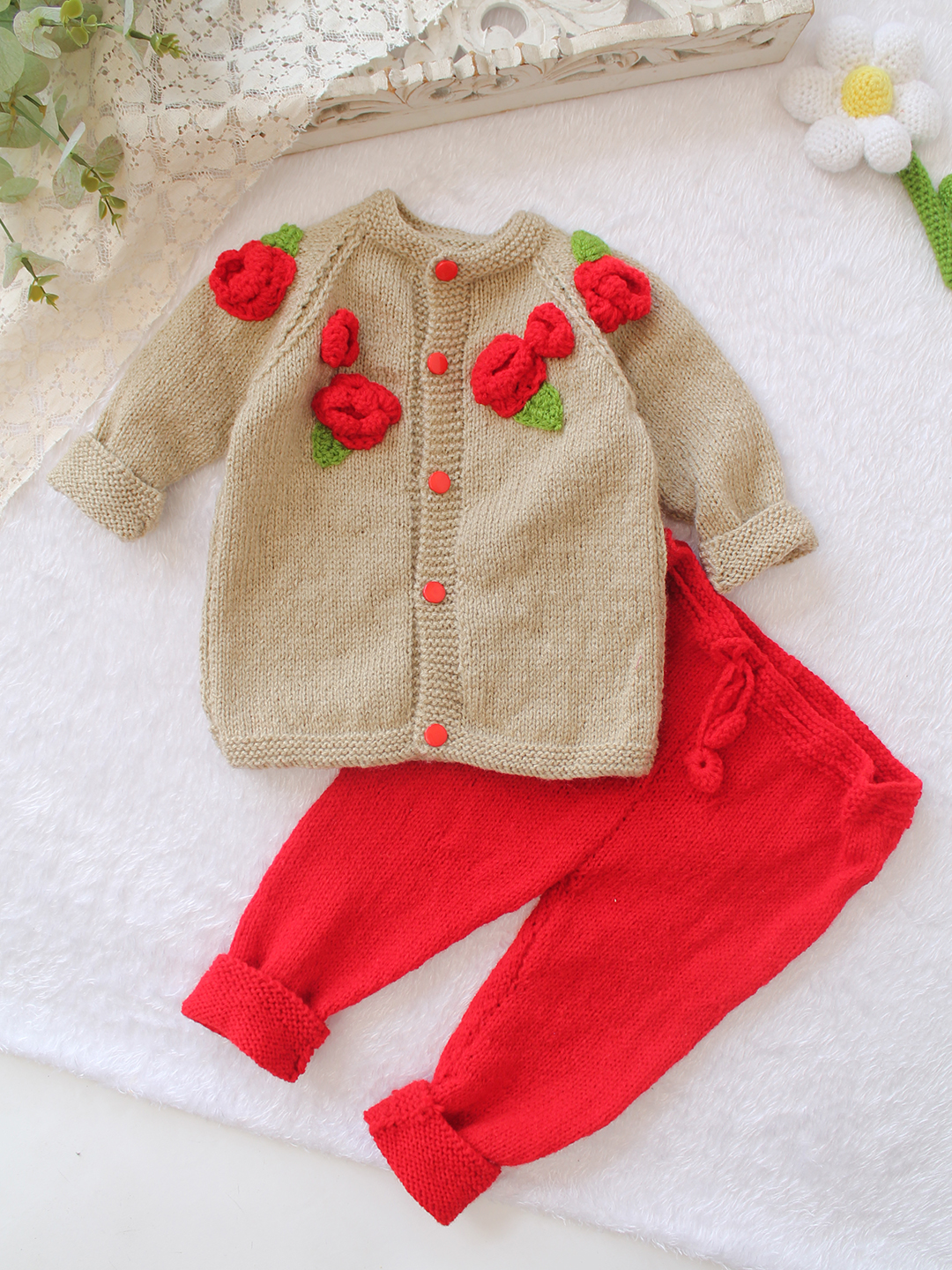 Cozy Cub Hand Knitted Woolen Sweater & Bottom Set