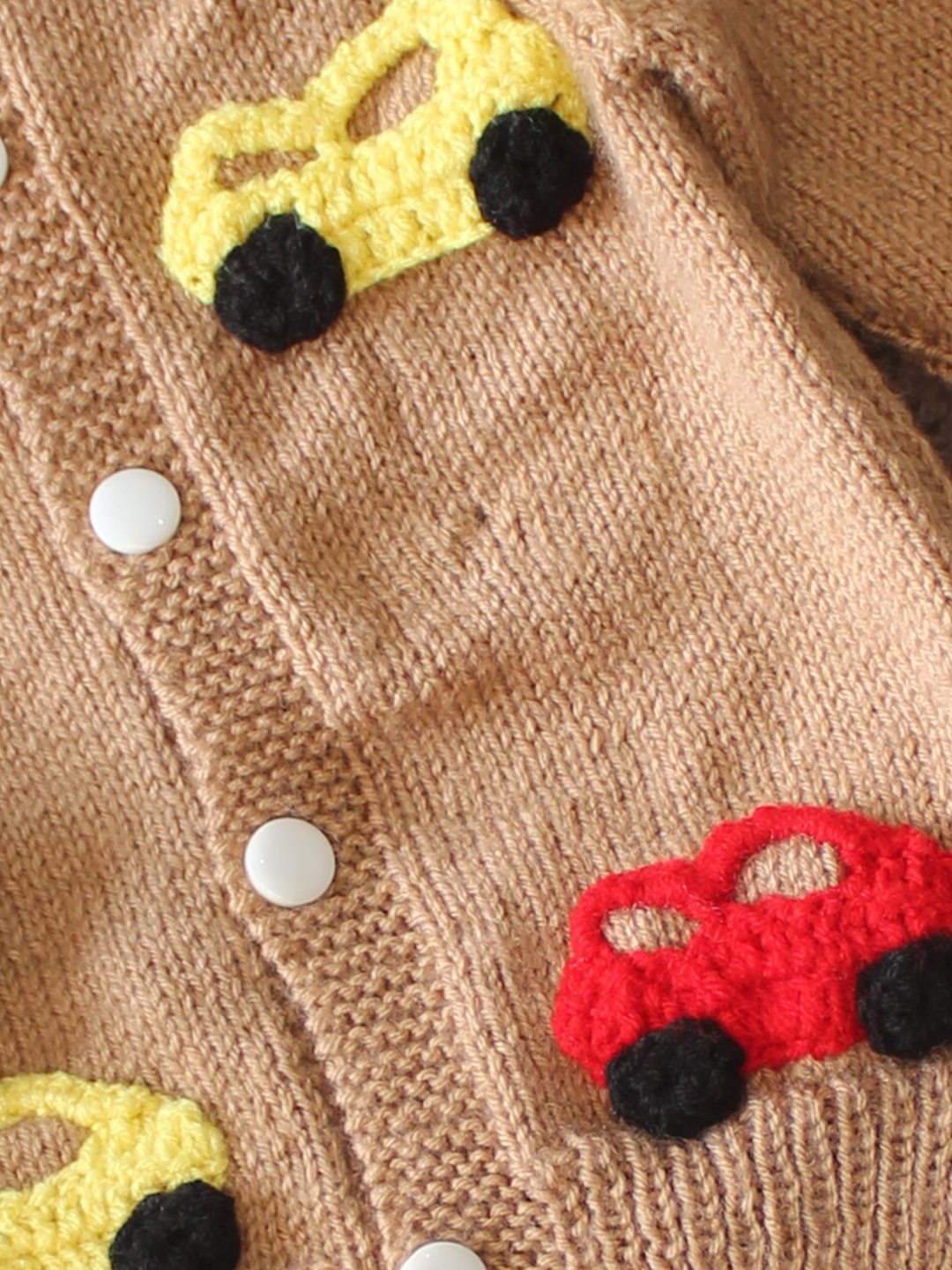 Woonie Knitted Car Applique Design Sweater with Pant Set - Beige