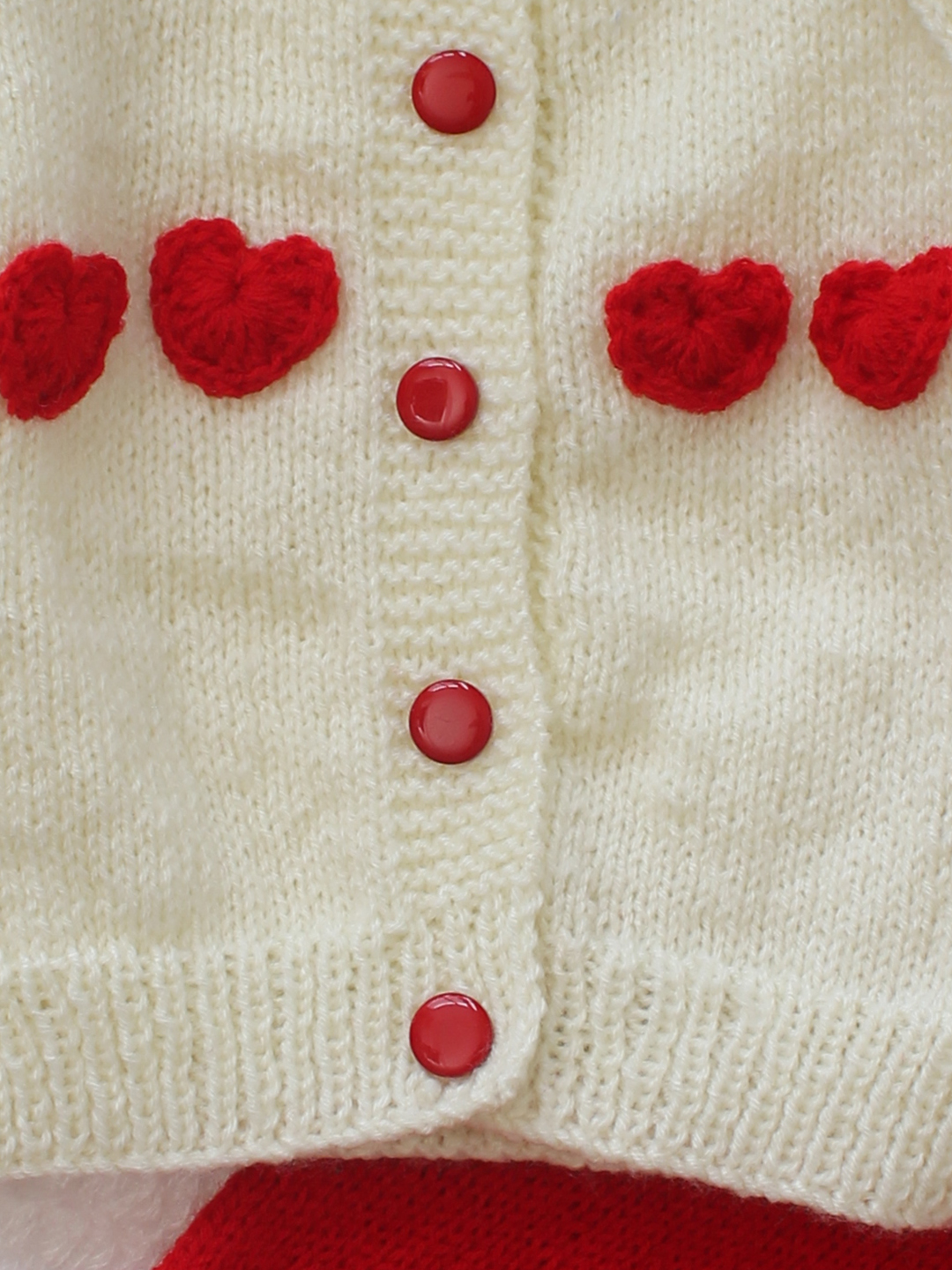 Woonie Knitted Heart Applique Detailed Sweater with Pant Set - Cream