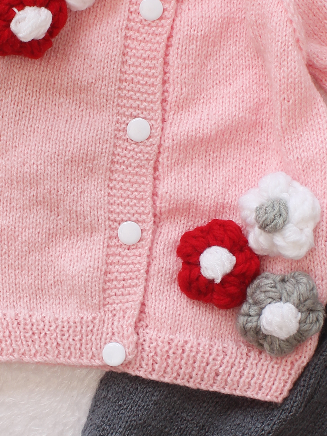 Woonie Knitted Floral Applique Detailed Sweater with Pant Set - Pink