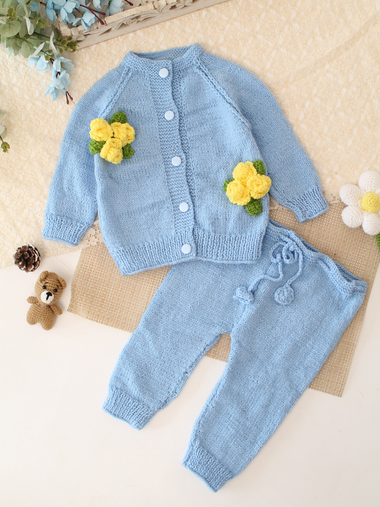 Image of Teddy Cuddle Woolen Baby Sweater &amp; Pant Set