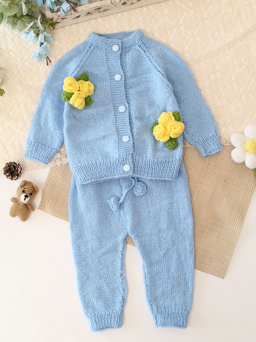Teddy Cuddle Woolen Baby Sweater & Pant Set
