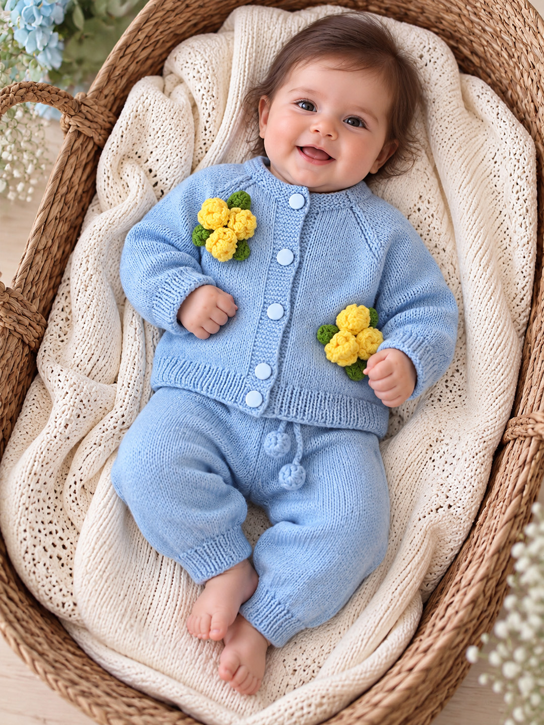 Teddy Cuddle Woolen Baby Sweater & Pant Set