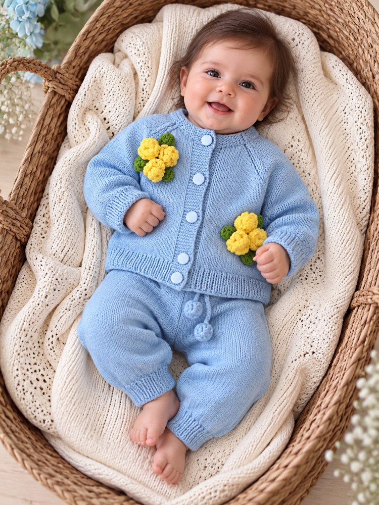Image of Teddy Cuddle Woolen Baby Sweater &amp; Pant Set
