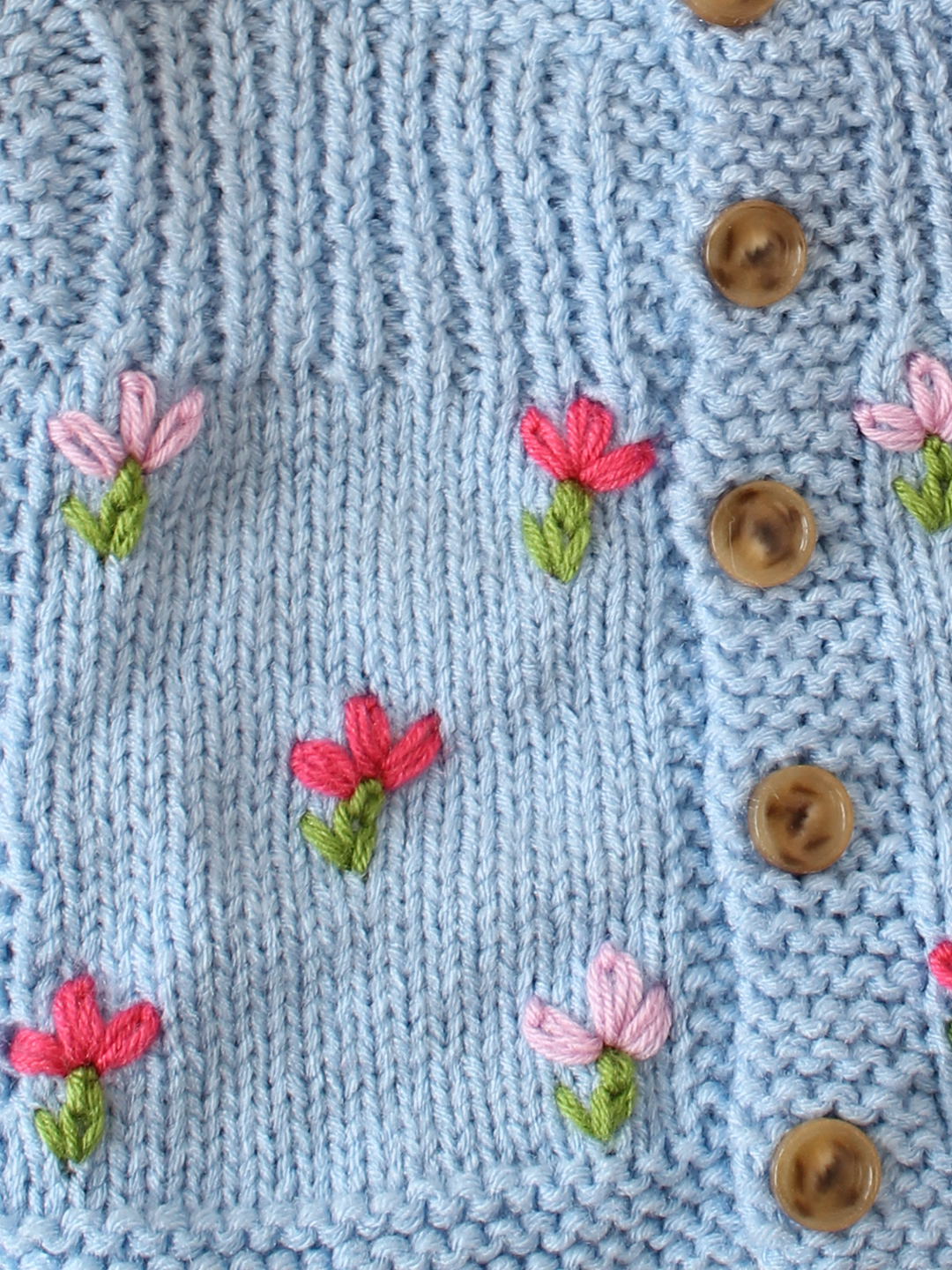 Woonie Handknitted Floral Embroidered Vest - Sky Blue