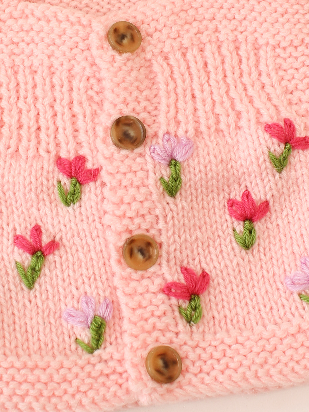 Woonie Handknitted Floral Embroidered Vest - Pink