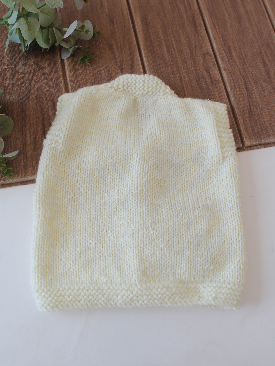 Woonie Handknitted Teddy Face Applique Vest - Cream