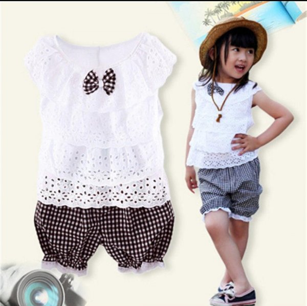 Image of Lace Top With Black Checked Bottom