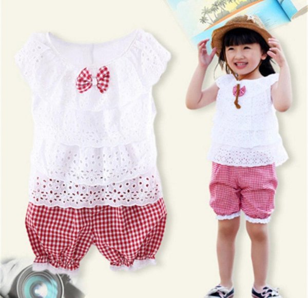 Image of Lace Top With Red Checked Bottom
