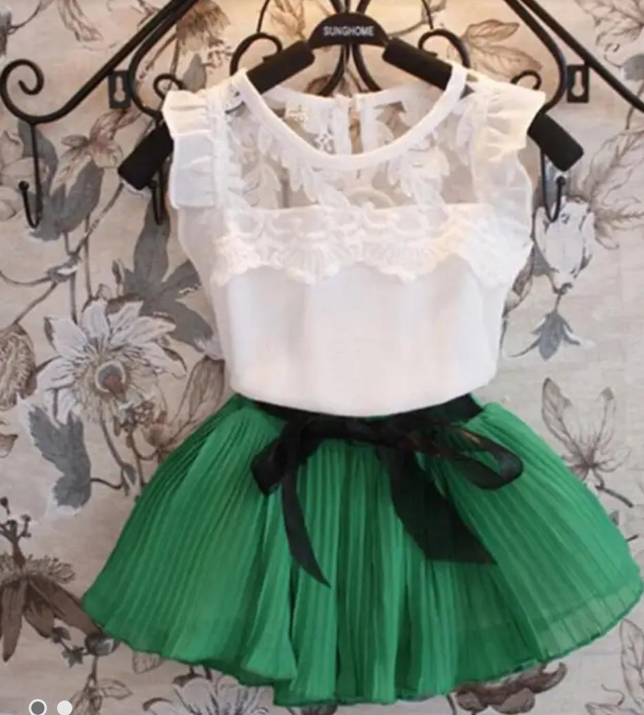 Lace wok Top with Green Skirt