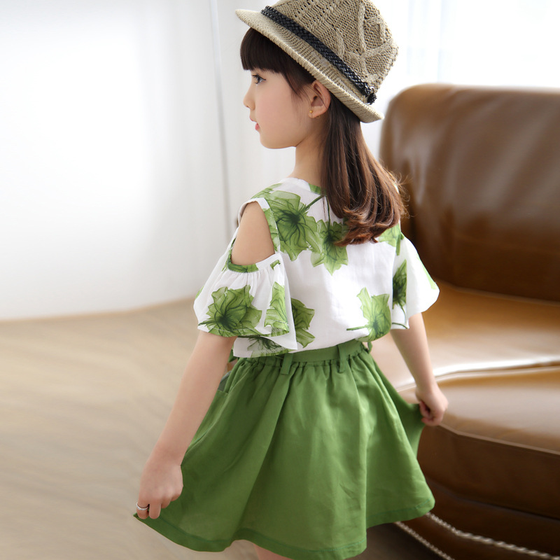 Leaf Print Top with Mini Skirt Green