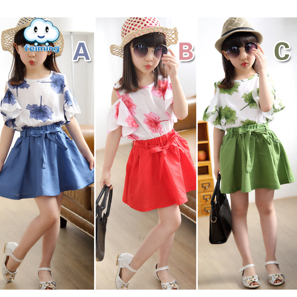 Leaf Print Top with Mini Skirt (Red)