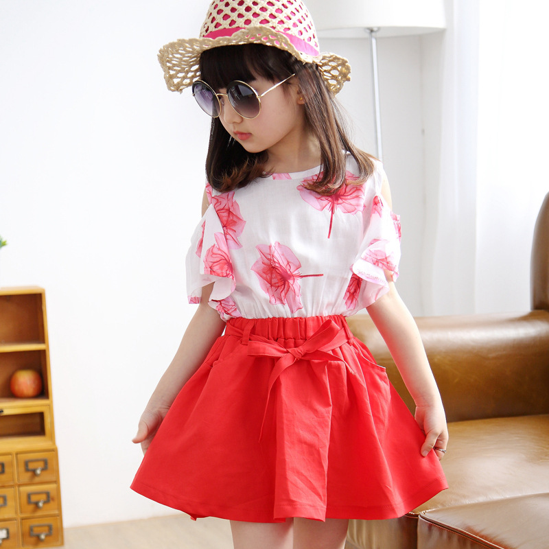 Leaf Print Top with Mini Skirt (Red)