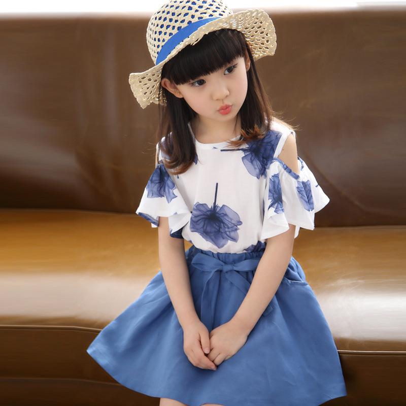 Leaf PrintTop with Mini Skirt (Blue)