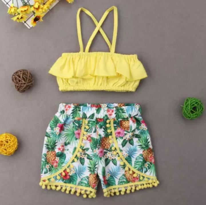 Lemon Tube Top With Printed Shorts