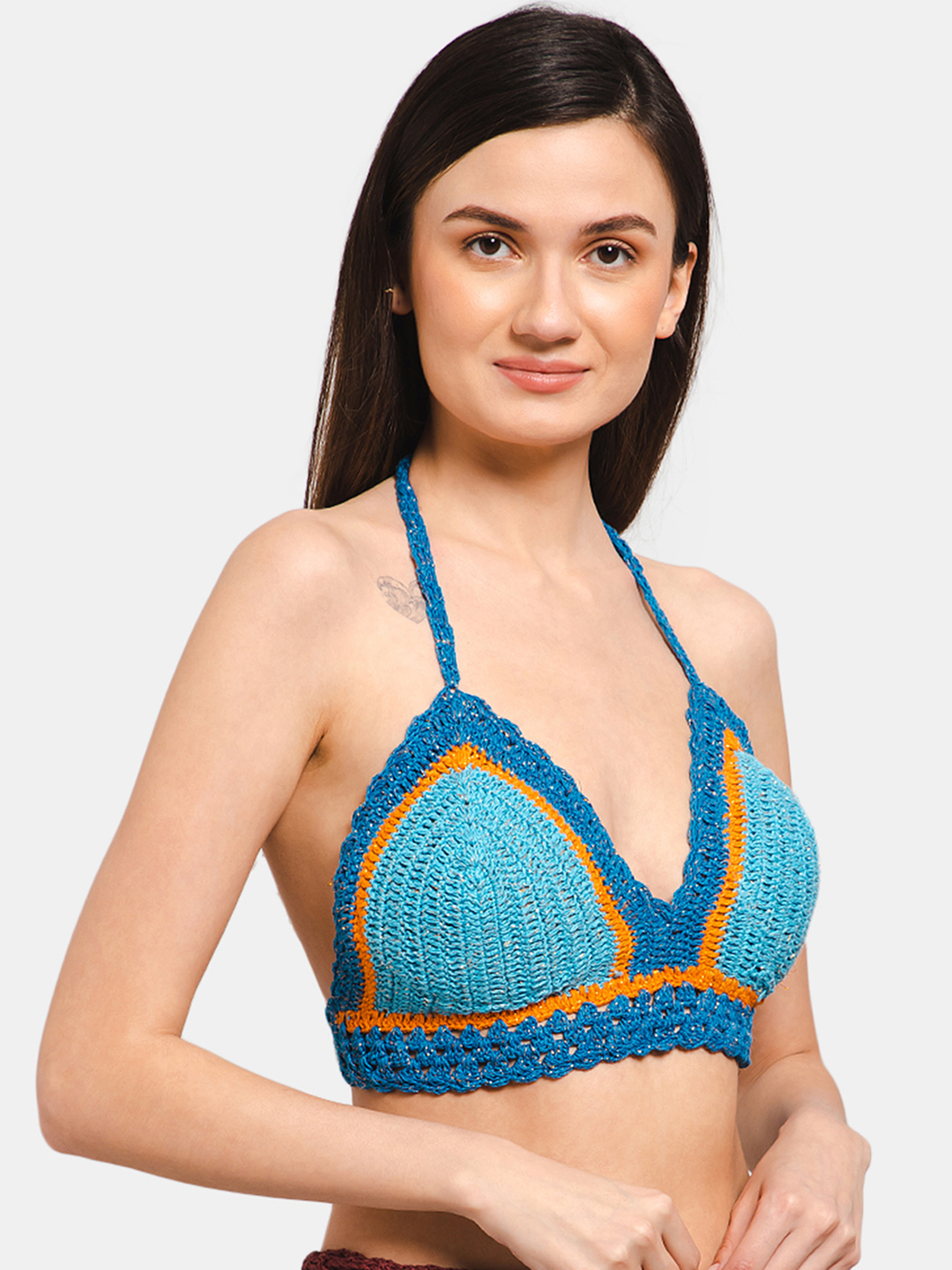Handmade Crochet Halterneck Dual Colour Bralette - Blue