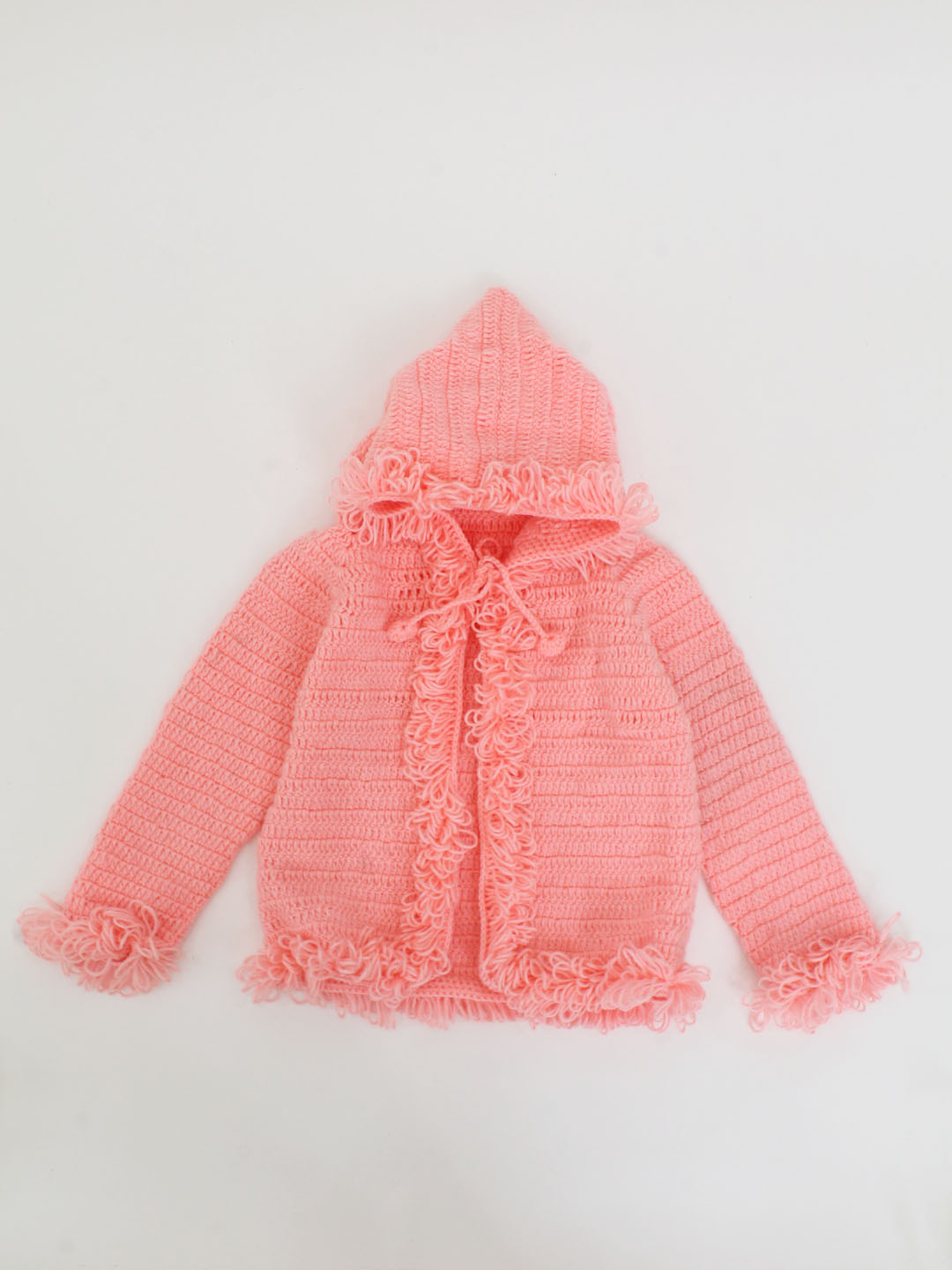 Loop Stitch Crochet Sweater With Hoodie For Kids - Peach