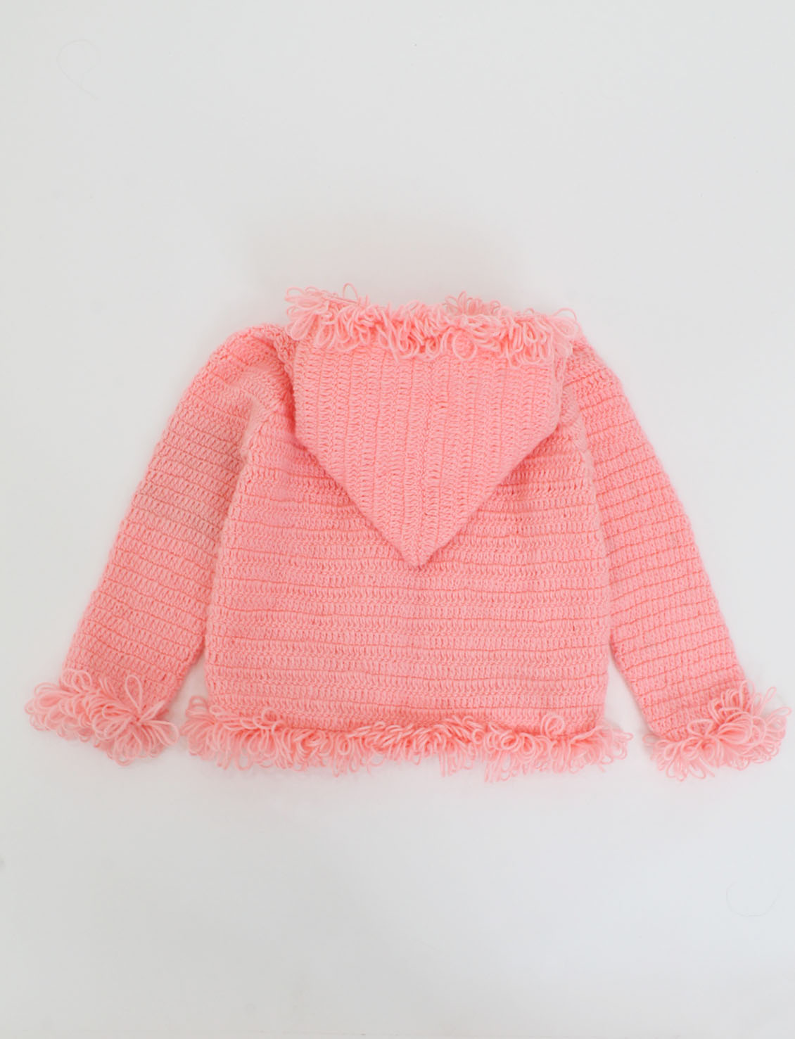 Loop Stitch Crochet Sweater With Hoodie For Kids - Peach
