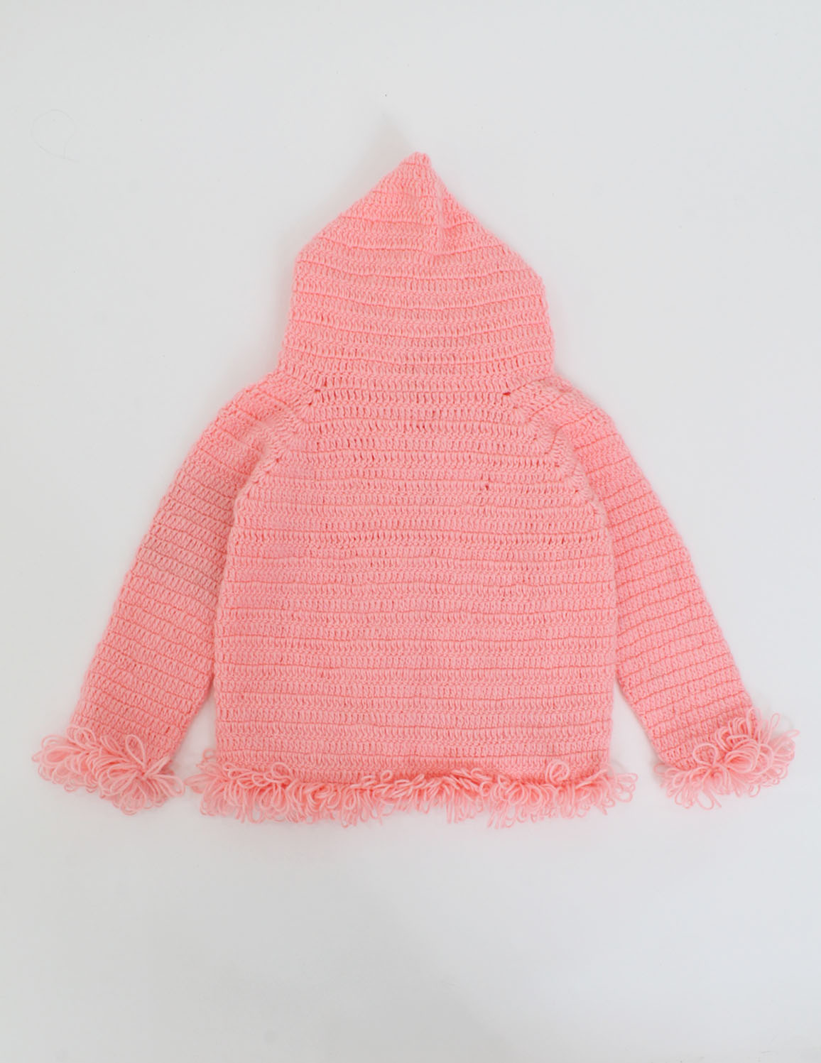 Loop Stitch Crochet Sweater With Hoodie For Kids - Peach