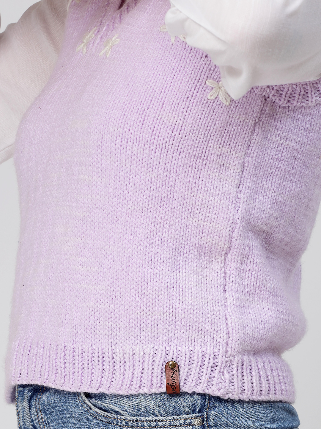 Handmade Floral Embroidery Sleeveless V Neck Sweater-Mauve