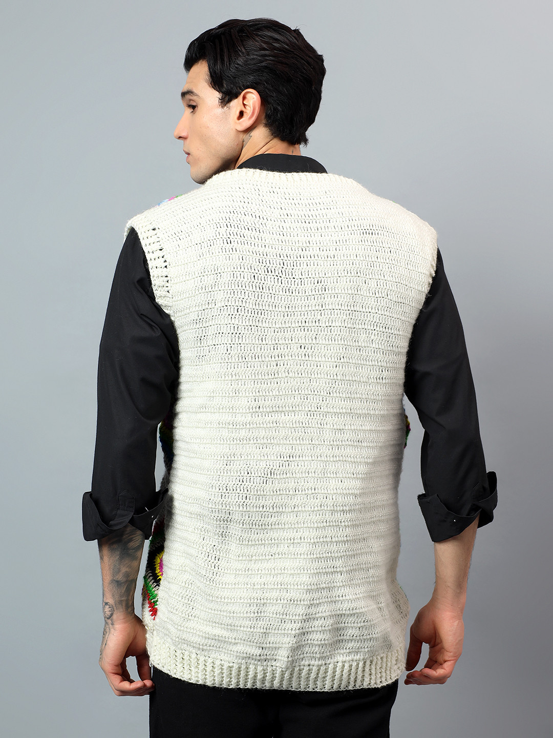 Zky Mens Granny Square Crochet Sweater