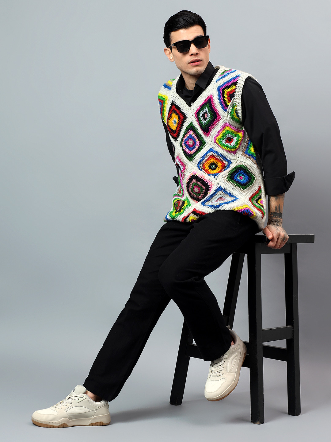 Zky Mens Crochet Sweater