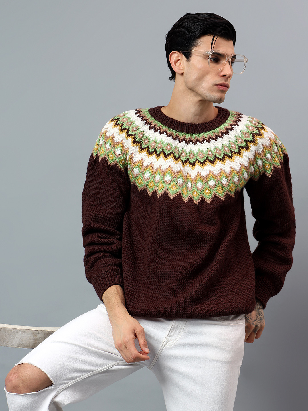 Zky Mens Handknitted Merino Wool Sweater