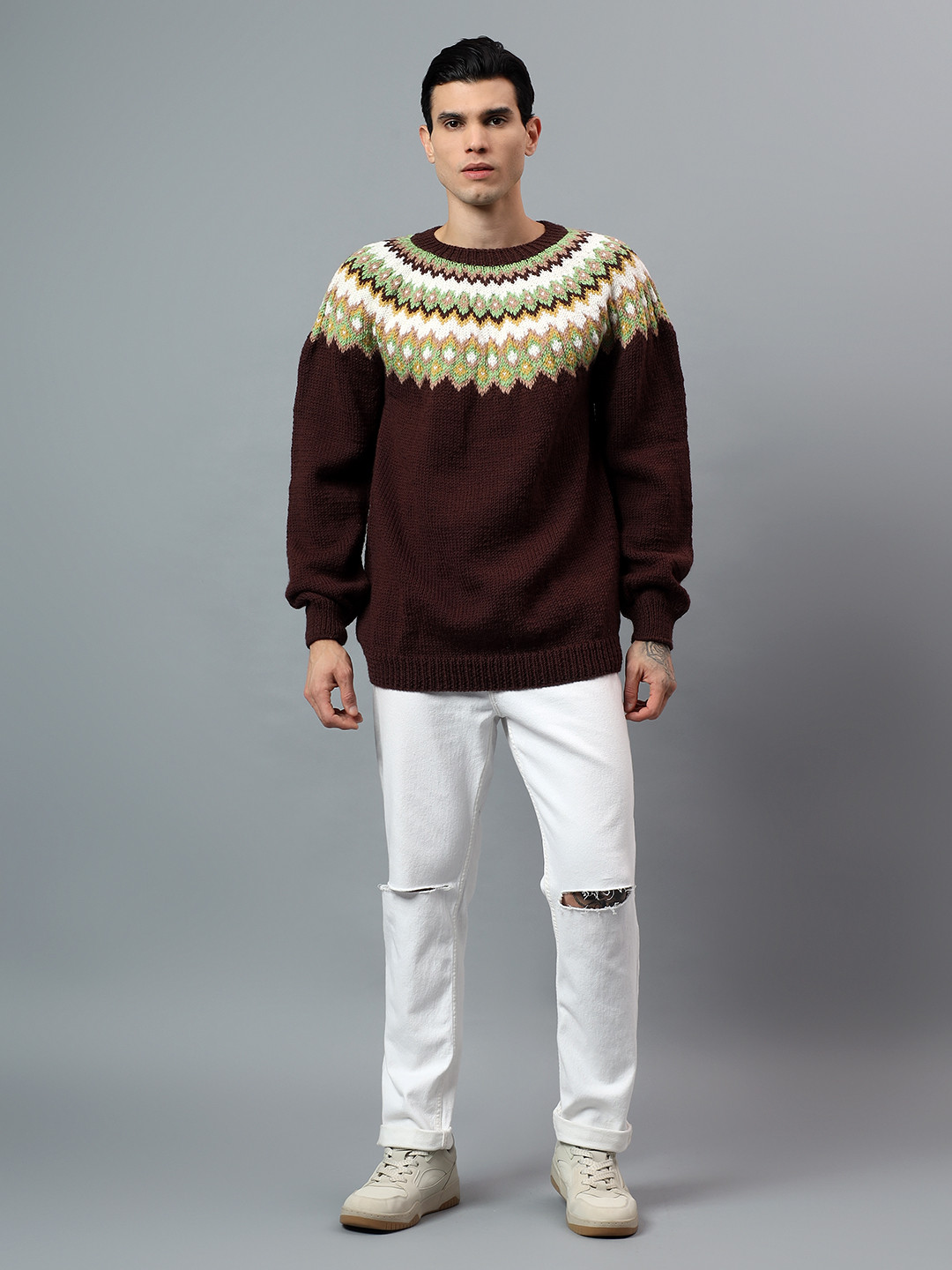 Zky Mens Handknitted Merino Wool Sweater