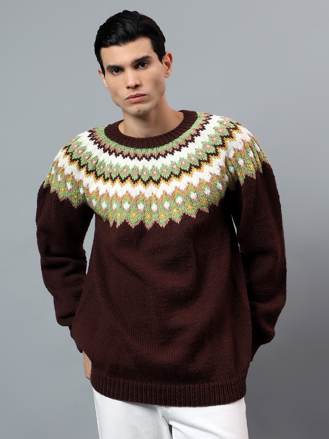 Zky Mens Handknitted Merino Wool Sweater
