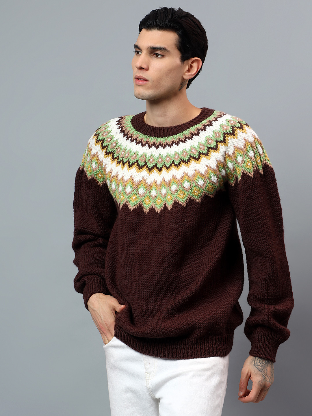 Zky Mens Handknitted Merino Wool Sweater