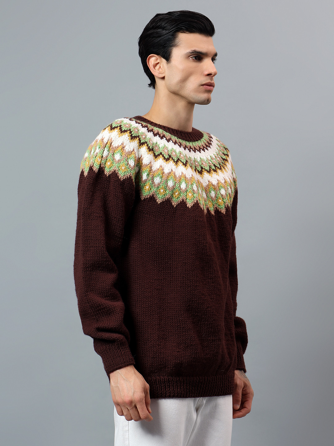Zky Mens Handknitted Merino Wool Sweater