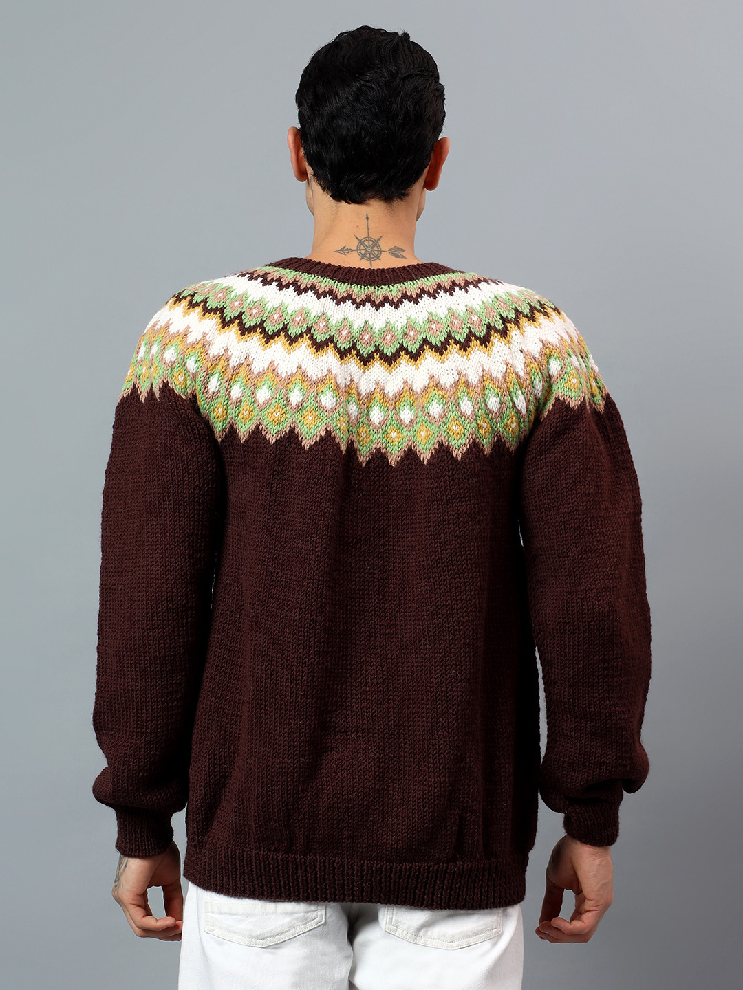 Zky Mens Handknitted Merino Wool Sweater
